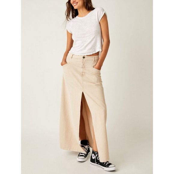 FREE PEOPLE Come As You Are Cord Maxi Skirt / Beechwood - Picture 7 of 15